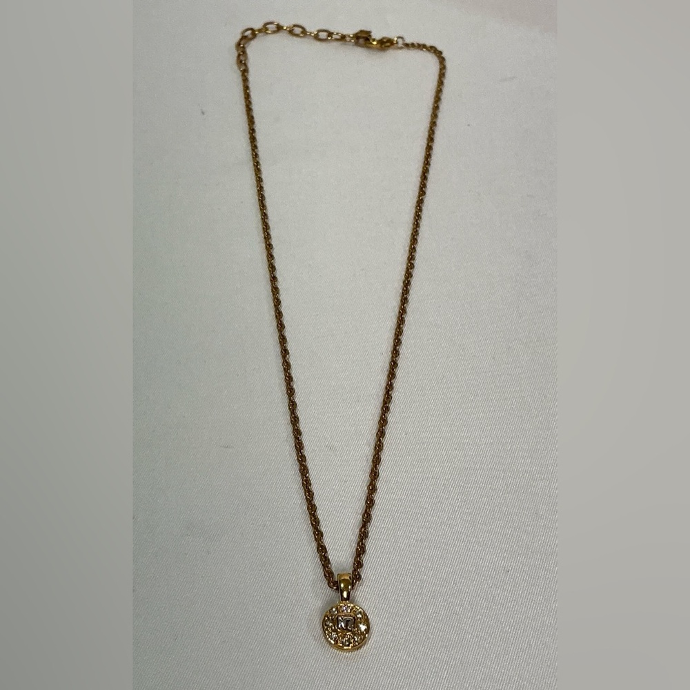 Vintage Nina Ricci Round Rhinestone Gold & Silver Pendant Necklace - Picture 3 of 7